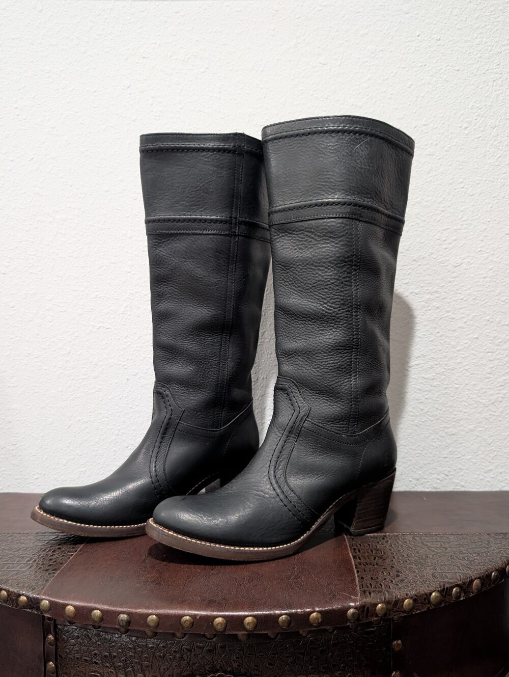 Frye Jane 14 Stitch Black Riding Boots, Size 9